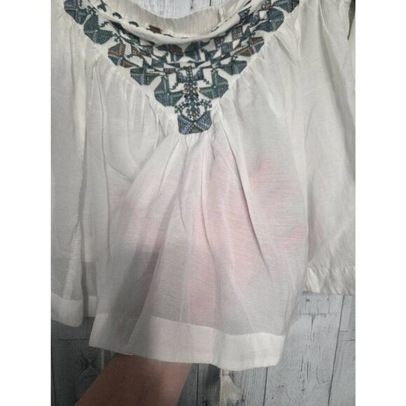 Free People Vacay Vibin Embroidered Off Shoulder Tie Spaghetti Strap Top Sz XS - Picture 9 of 10